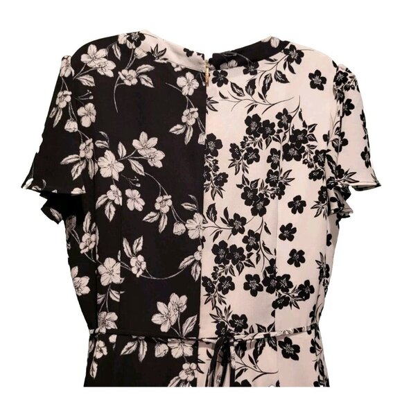 Karl Lagerfeld Black White Floral Faux Wrap Midi Dress Flutter Sleeve Sz 14 - Picture 6 of 8